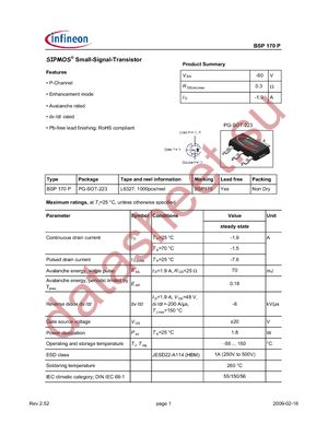 BSP170P L6327 datasheet  